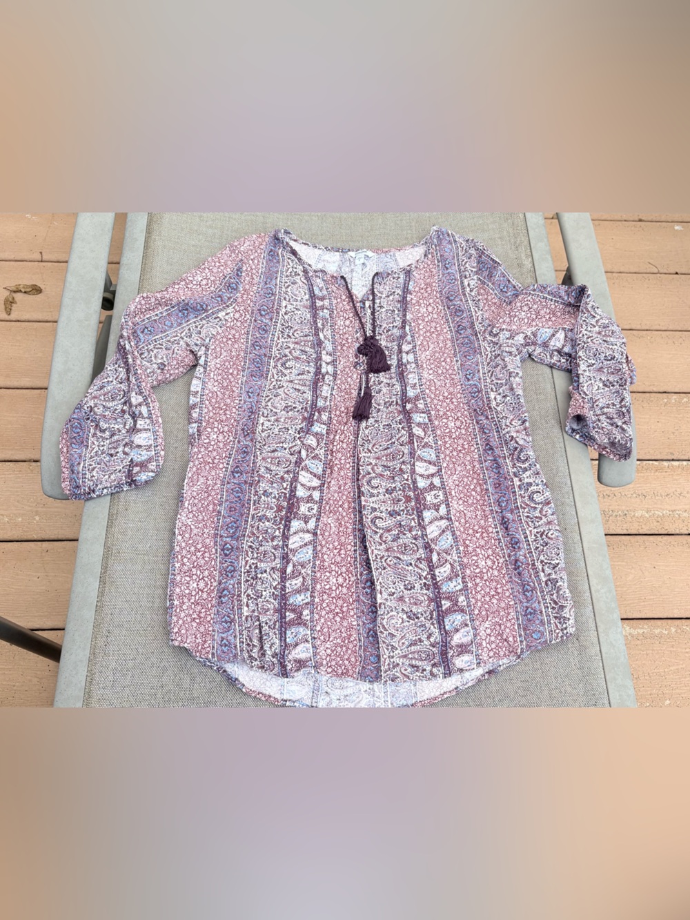 Sonoma Purple/Pink/Blue Long-Sleeve Hippie Peasant Top never worn women's size S